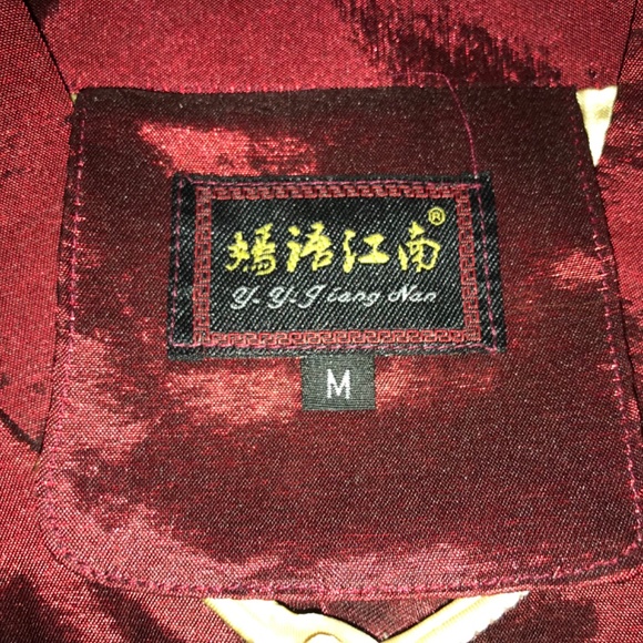 Traditional Chinese Mens Kung Fu Satin Red Golden Dragon Top - Picture 2 of 2